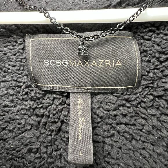 BCBG MAXAZRIA Barrett Quilted Full Zip Jacket Womens Large Black Faux Fur Hood - Picture 10 of 14